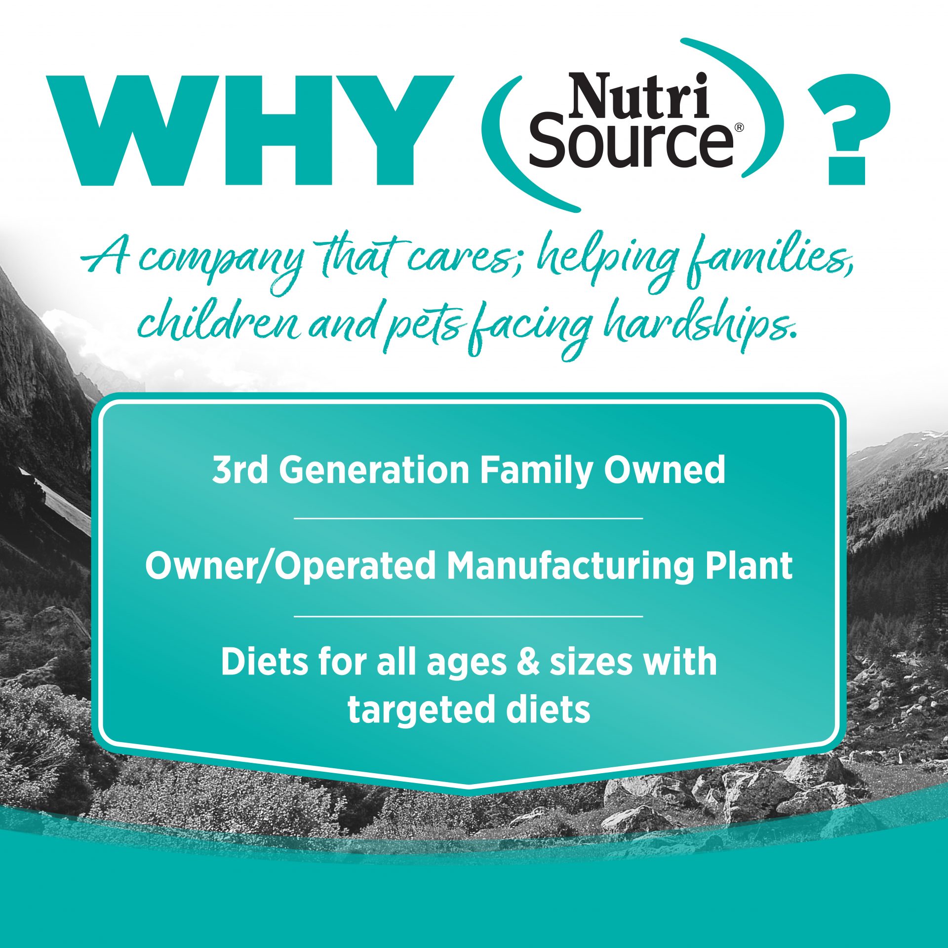 ¿POR QUÉ NutriSource?: Una empresa que se preocupa; que ayuda a familias, niños y mascotas que enfrentan dificultades.