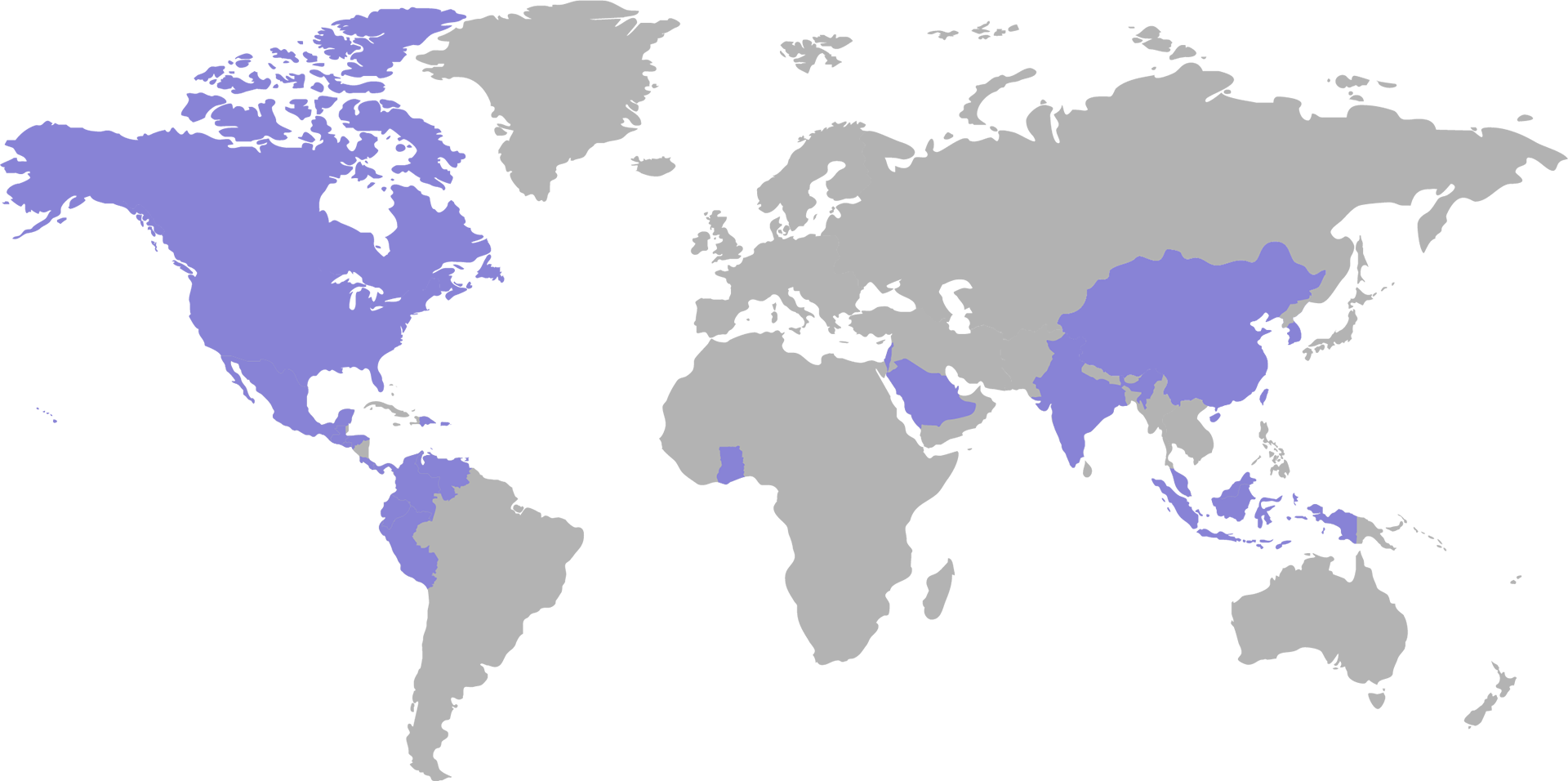 World Map highlighting countries with current NutriSource distribution
